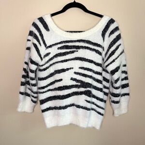 Zebra Print Eyelash Knit Wrap Sweater M Fuzzy Cropped Top